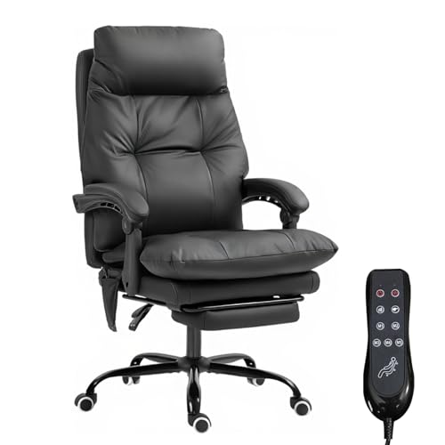 Massage Office Chair with Footrest 155° Recline High Back Office Chair with Footrest & 6-Point Vibration, Comfy Computer Chair for Study & Working - color: 03black