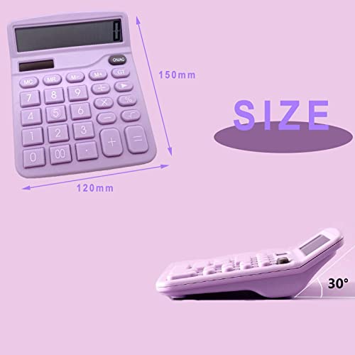 YOUHO Calculator, 12-bit Solar Battery Dual Power Standard Function Electronic Calculator with Large LCD Display Office Calculator Purple - color: Purple