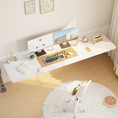 IAE Wall Mounted Folding Desk,Floating Computer Desk for Small Spaces,White | 72x22in engineered wood desktop with metal brackets, folds flat to save space in home office, apartment and laundry room - color: White, size: 72"*22"