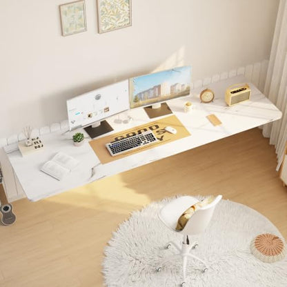 IAE Wall Mounted Folding Desk,Floating Computer Desk for Small Spaces,White | 72x22in engineered wood desktop with metal brackets, folds flat to save space in home office, apartment and laundry room - color: White, size: 72"*22"