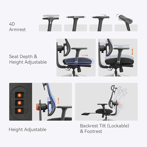 Ergonomic Office Chair-Home Office Desk Chair with Footrest, Auto-Following Backrest & Headrest, 4D Armrests, 96°-136° Recline - color: Black, size: Without Laptop Table + Auto-Following Headrest