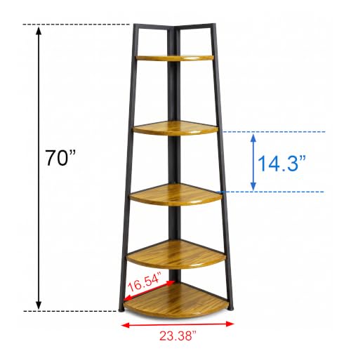 5 Tier Tall Corner Shelf,70 inch Solid Wood Rustic Corner Bookshelf Bookcase Industrial Ladder Shelf,Display Wooden Plant Stand Shelving Unit Shelf for Living Room,Kitchen,Home Office (Golden Oak) - color: Golden Oak
