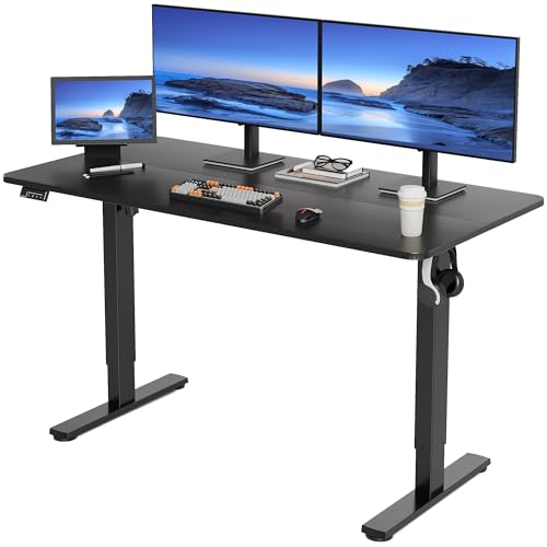LongKe Electric Standing Desk Adjustable Height, 55x24 Inches Sit Stand up Desktop for Home Office, Ergonomic Rising Computer Table with Memory Preset, Black - color: Black, size: 55inches