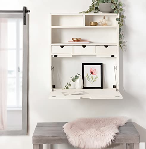 Kate and Laurel Georgie Rustic Wood Floating Desk; 26 x 6 x 30; White; Transitional Computer Desk for Home Office with Folding Design - color: White