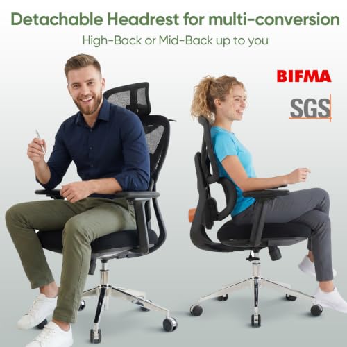 Ergonomic Mesh Office Chair, Desk Chairs with Adjustable Lumbar Support, 4D Flip-up Arms & 3D Headrest, Comfy High Back Breathable Mesh Computer Chair for Home Office, 400lbs (Black) - color: Black