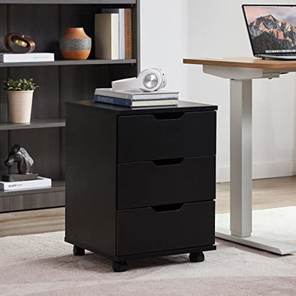 Farini Mobile File Cabinet for Home Office, 3 Drawer Chest Wood, Drawers Unit for Under Desk, Storage Drawers Cabinet Black