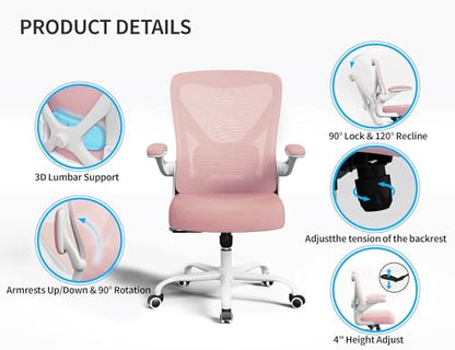 Office Chair: 330LBS Mesh Ergonomic Desk Chair Comfy with 3D Lumbar& Swivel - color: Pink, size: Pack of 1