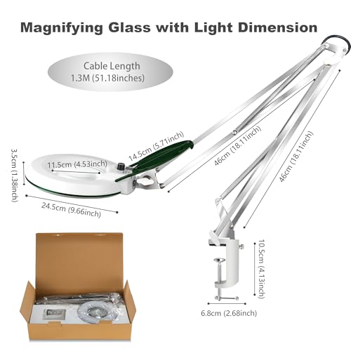 10X Magnifying Glass with Light and Stand,LED Dimmable Lighted Desk Lamp with Clamp,Magnifier Hands Free-Adjustable Stainless Steel Bracket,for Crafts Hobbies Reading Painting Sewing Close Work - style: Minimalist