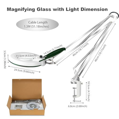 10X Magnifying Glass with Light and Stand,LED Dimmable Lighted Desk Lamp with Clamp,Magnifier Hands Free-Adjustable Stainless Steel Bracket,for Crafts Hobbies Reading Painting Sewing Close Work - style: Minimalist