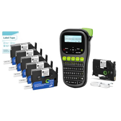 Label Maker Machine with 6 Tapes, Wire Label Maker Waterproof-Labels, Laminated Handheld Label Printer, Backlit & Portable & 3 Cable Modes, H1100 Labeler for Industrial Office Organization