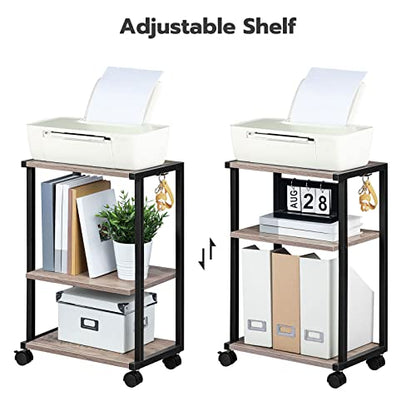 HOOBRO Mobile Printer Stand, 3-Tier Printer Cart Under Desk with Storage, Industrial Adjustable Rolling Cart, Sturdy Little Table on Wheels for Home Office BG28PS01N1 - color: Greige + Black