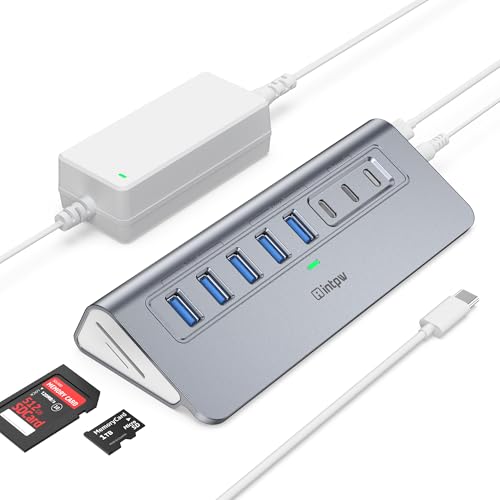 intpw Powered USB Hub 10Gbps, 10-Port USB 3.2 Hub, USB C Hub,SD/TF Slots - color: Gray, size: 10 Port