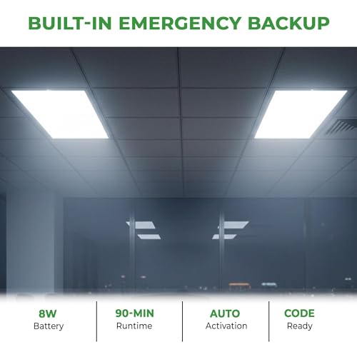 E2 LIGHTING 4 Pack, 2x4 LED Flat Panel Light, Emergency Battery Backup - color: 4 pack w Battery
