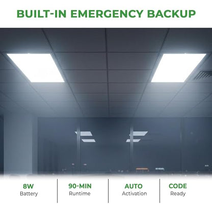 E2 LIGHTING 4 Pack, 2x4 LED Flat Panel Light, Emergency Battery Backup - color: 4 pack w Battery