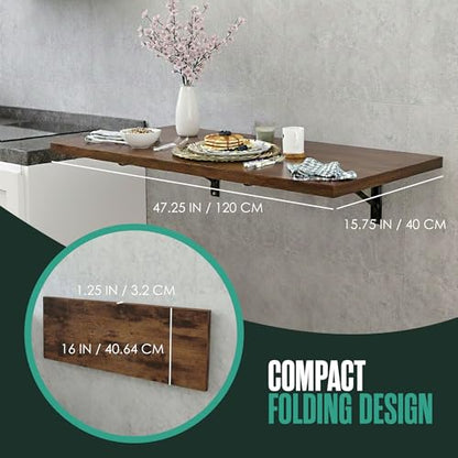 Wall Mounted Desk, Murphy Desk, Wall Mounted Folding Table, 48x16 Brown | Houseables Laundry Folding Table, Fold Down Work Bench, Foldable Station, Floating Bar, Hanging, Dining, Kitchen, Clothes - color: Brown