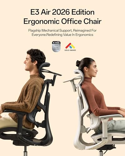Hbada E3 Air 2026 Ergonomic Office Chair, 3-Zone Lumbar Support, Comfy Home Office Chair with Auto Recline, 4D Headrest & Armrests, 140° Tilt for Work & Relax, Black - color: Pure Black