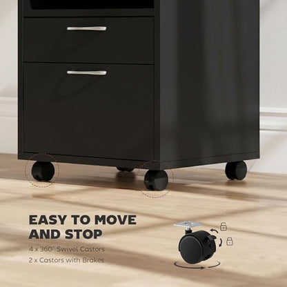 HOMCOM Mobile Storage Cabinet Organizer, Bathroom Drawer Cabinet, Black | Printer Stand, Castors - color: Black