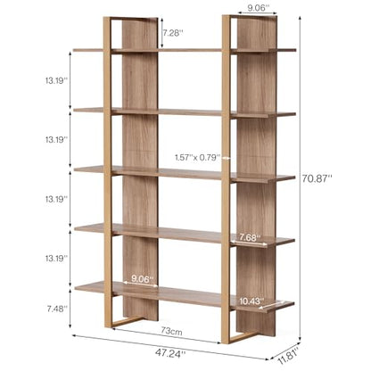 Tribesigns 5-Tier 47 Inches Wide Book Shelf Bookcase, Boho Open Bookshelves Etagere Display Office Shelving Unit, for Living Room, Office & Bedroom, Metal & Wood, Retro Brown (1)
