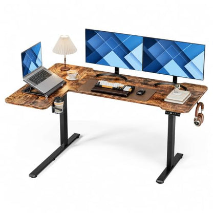 Acrolix L Shaped Electric Standing Desk, 59x40 Inch Reversible, Rustic Brown - color: Rustic Brown, size: 59