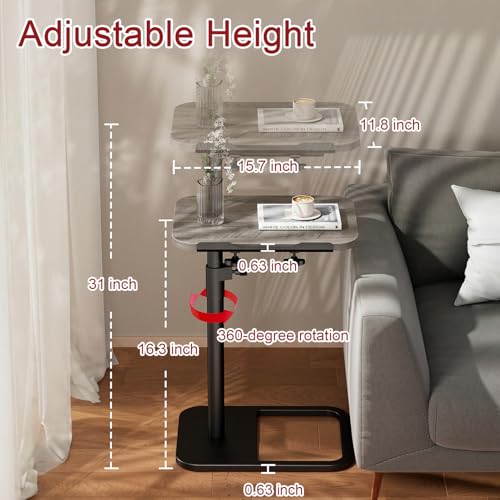 Height Adjustable Tv Trays Table for Sofa, Modern Angle Adjustable 360° Swivel and 180° Tilt Flip-Over Panel C Shaped Side Tables with Tablet Slots for Phone Computer (Grey) - color: Grey, style: Angle Tilt