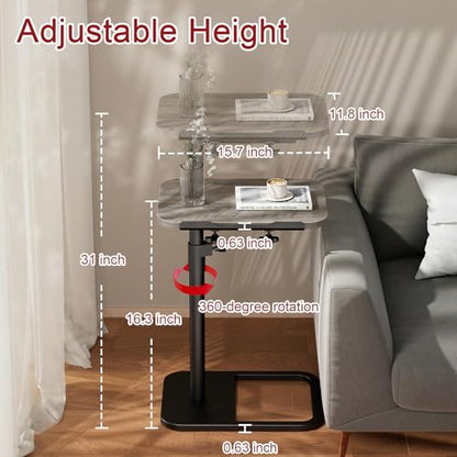 Height Adjustable Tv Trays Table for Sofa, Modern Angle Adjustable 360° Swivel and 180° Tilt Flip-Over Panel C Shaped Side Tables with Tablet Slots for Phone Computer (Grey) - color: Grey, style: Angle Tilt