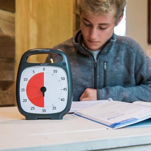 TIME TIMER Plus 60 Minute Desk Visual Timer - Countdown Timer with Portable Handle for Classroom, Office, Homeschooling, Study Tool with Silent Operation (Charcoal) - style: 60 Minute (Gray)