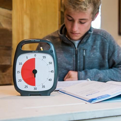 TIME TIMER Plus 60 Minute Desk Visual Timer - Countdown Timer with Portable Handle for Classroom, Office, Homeschooling, Study Tool with Silent Operation (Charcoal) - style: 60 Minute (Gray)