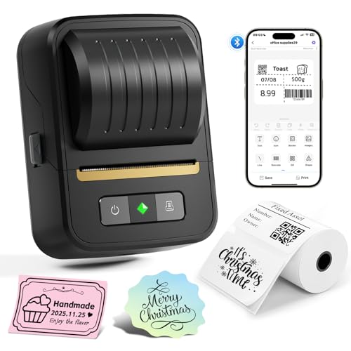 N20 Label Maker Machine with Tape, Bluetooth 2 Inch Thermal Label Printer, Portable Inkless Sticker Printer with 230Pcs Labels for Small Business, Home, Kitchen, School, Office Organization