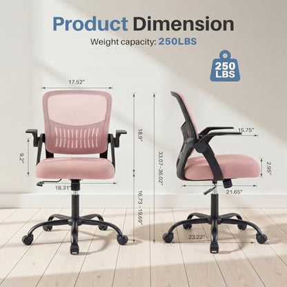 DUMOS Office Chair, Ergonomic Home Desk Chair, Ergonomic Lumbar Support - color: Pink Flip Arm