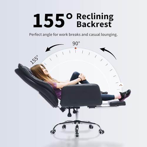 Cross Legged Office Chair with Foot Rest, Flip Armrest | Big and Tall, Criss Cross Gaming Chair, 155° Reclining Computer Chair, 360° Swivel Desk Chair for Home Office - color: Black
