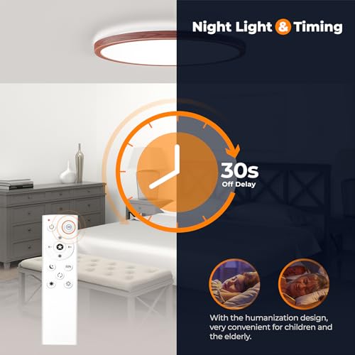 BLNAN LED Flush Mount Ceiling Light Fixture with Remote Control, 15.4 Inch 3000K-6500K Dimmable Round Low Profile Ceiling Lamp for Living Room Bedroom Kitchen - color: Brown, size: 15.4 inches