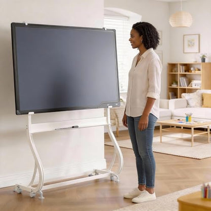 Mobile LCD Writing Board with Stand,50x34 Inch Rolling White Board on Wheels,Portable Message Blackboard Rolling Whiteboard for Office Home Outdoor,Height Adjustable 60-72"