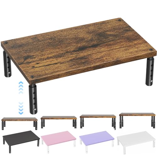 OPNICE Adjustable Monitor Stand Riser for Desk, Wood Computer & Laptop Stand, Desk Organizers and Accessories, Office Desk Accessories & Workspace Organizer for Home Office Supplies, Brown - color: Brown, size: 1-tier