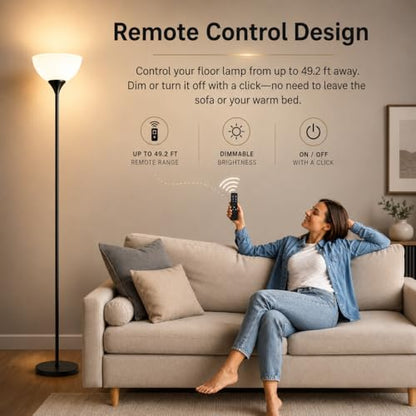 PESRAE Floor Lamp, Remote Control, Stepless Brightness & Color Temperature - color: Matte Black