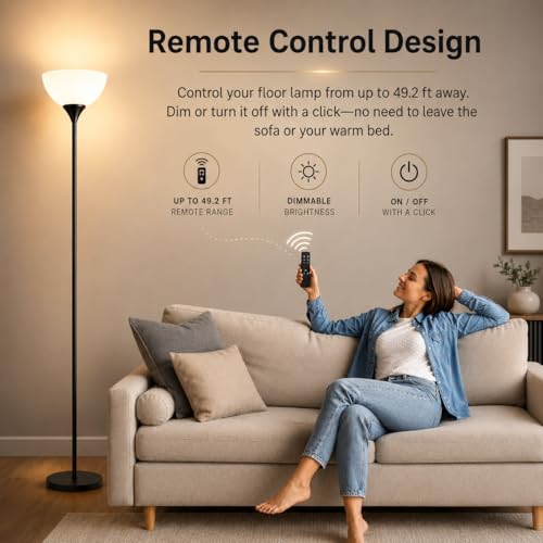PESRAE Floor Lamp, Remote Control, Stepless Brightness & Color Temperature - color: Matte Black