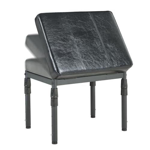 Adjustable Ottoman Pouf, 60 Degree Tilt, Brown Synthetic Leather | 4-Height Footrest, 28 Positions, Iron frame, Foam Cushion, 15.74 x 11.81 x 13.34 in, Under Desk, Living room, Home Office - color: Black Synthetic Leather