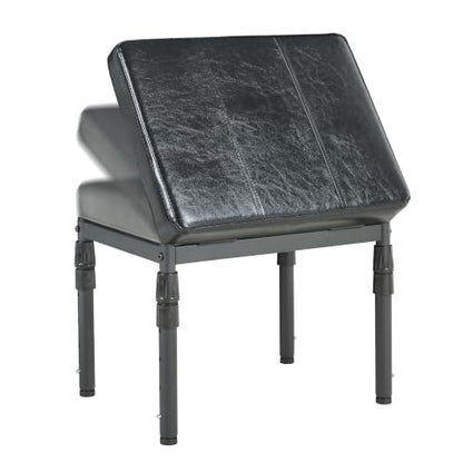 Adjustable Ottoman Pouf, 60 Degree Tilt, Brown Synthetic Leather | 4-Height Footrest, 28 Positions, Iron frame, Foam Cushion, 15.74 x 11.81 x 13.34 in, Under Desk, Living room, Home Office - color: Black Synthetic Leather