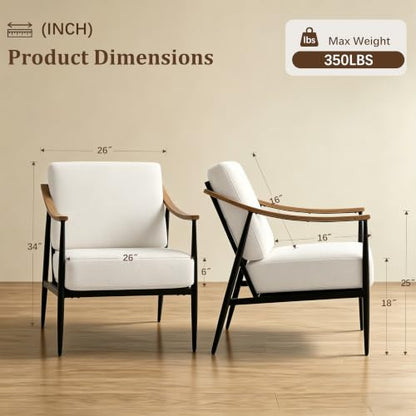 RNKSFX Modern Accent Chairs Set of 2 for Living Room Bedroom Mid Century Arm Chairs Upholstered Office Accent Chairs Comfy Waiting Room Chairs with Metal Frame, Cream White - color: Cream White