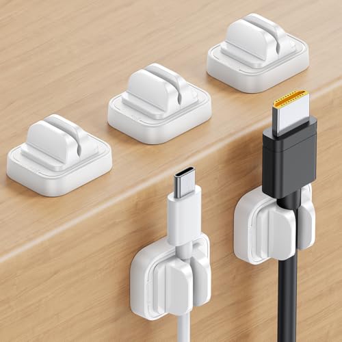 Lamicall 5 Pack Spring Fixed Cord Holder Clips, Desk Cable Organizer | Adjustable Cable Management, Workspace Organizer & Accessories, Adhesive Wire Clips for Nightstand, White - size: 5Pack - Adjustable Slot