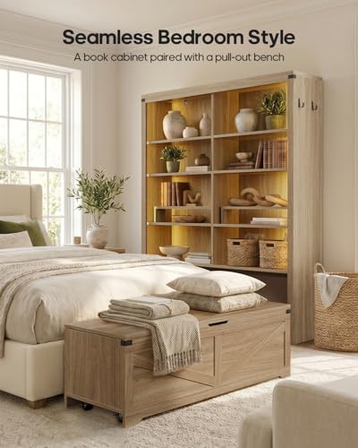 70.9" Tall Bookshelf with Rolling Storage Bench, Multi-Function, Heavy-Duty
