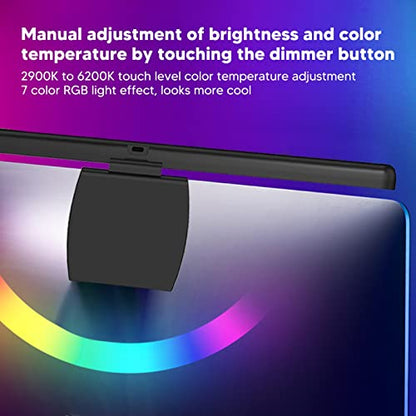 Computer Monitor Lamp, Asymmetric Optical Design Eye Protection LED Task Light Bar with Touch Dimming for Curved Monitors Office Study Gaming