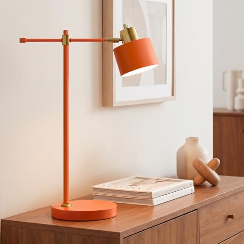 22.2" Modern Desk Lamp, Metal Table Lamp with LED Bulb, Adjustable Reading Lamps for Living Room, Mid Century Task Lamp for Home Office, Industrial Bedside Lamps with Solid Base, Orange - color: Orange