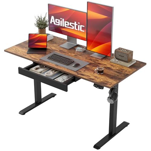Agilestic 48*24 Inch Electric Standing Desk with Under Drawer, Rustic Brown - color: Basic Rustic Brown, size: 48x24 Inch