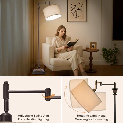 Scenekoy 68” Tall Swing Arm Floor Lamp with Remote for Living Room Bedroom - color: Antique Brown