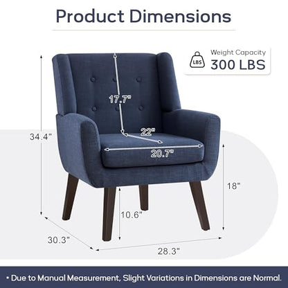 HUIMO Living Room Chairs Set of 2,Upholstered Button Linen Accent Chair | Mid Century Fabric Modern Armchair,Comfy Arm Club Sofa Chairs for Living Room Reading Bedroom,Waiting Room Dark Blue 2PCS - color: Dark Blue