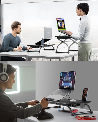 SAIJI Metal Small Laptop Desk Standing Converter Adjustable Desk Riser