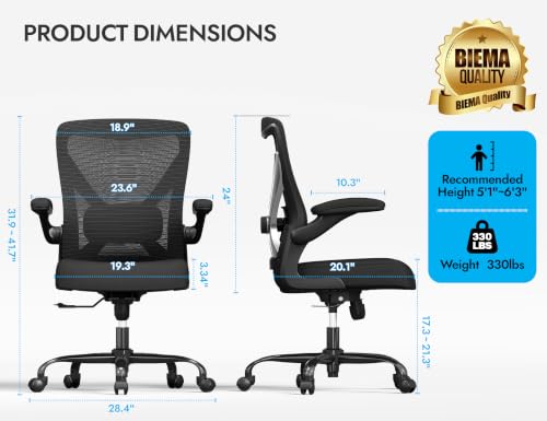 Office Chair: 330LBS Mesh Ergonomic Desk Chair Comfy with 3D Lumbar& Swivel - color: Black, size: Pack of 1