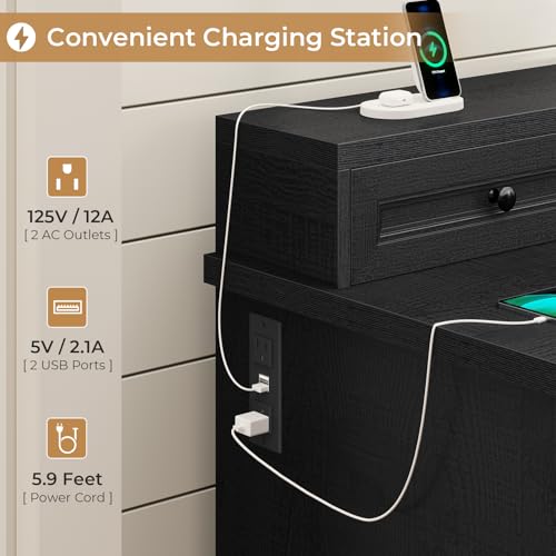 BTHFST 59.1" Executive Desk with File Drawer, Charging Station, Black - color: Black