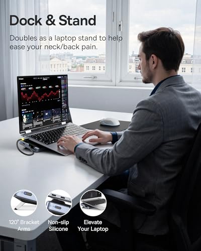 Baseus Laptop Docking Station Stand, 12 in 1 Triple 4K Display HDMI/DP, 10Gbps USB A/C Fast Data, PD 100W, Ethernet, TF/SD, USB C Docking Station with Stand for Windows/Dell/HP/Lenovo/Asus/Acer/Mac