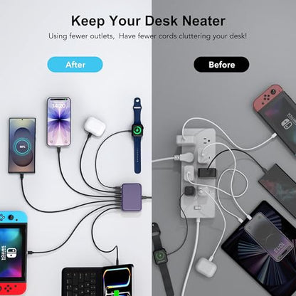 USB Fast Charger Block 50% Smaller 100W Max 6-Port GaN USB Charging Station - color: D-Purple, size: 100W